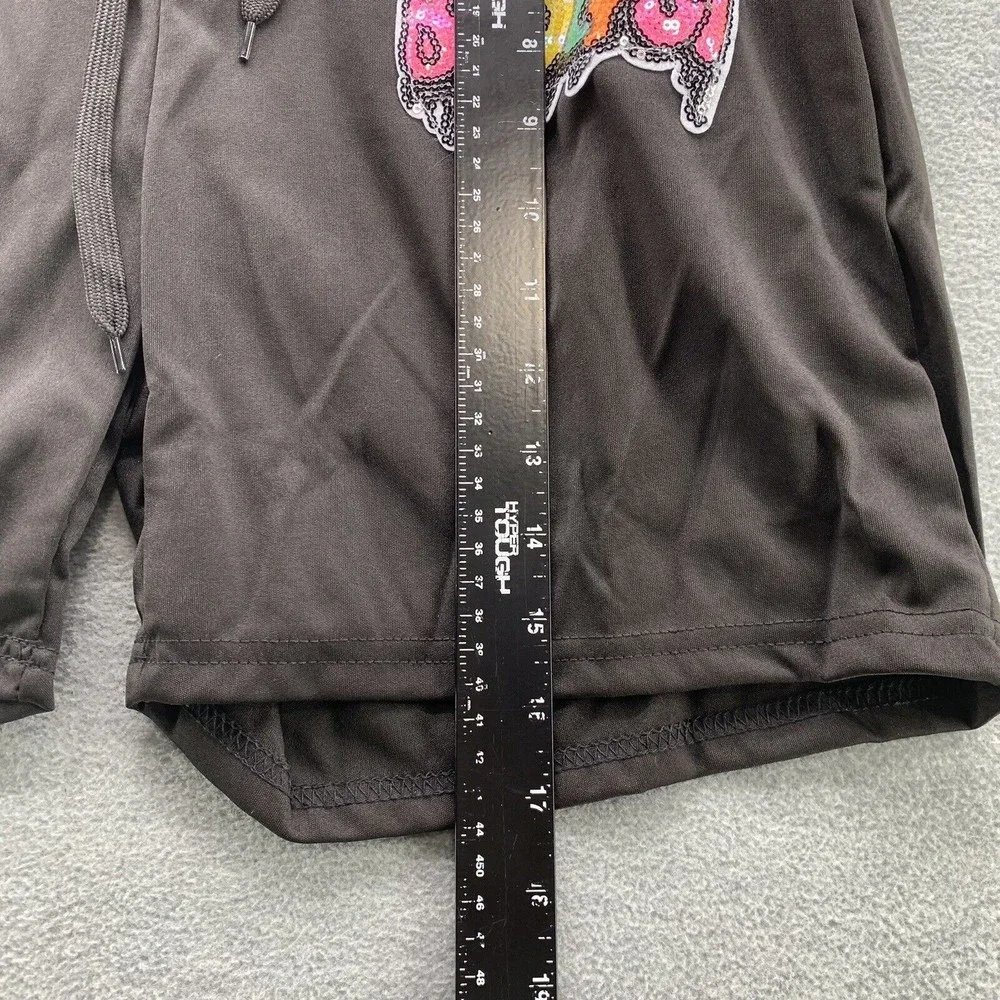 Women Black Bodycon Shirts & Shorts with Sequined Front Logo Set Size XL (A41) - Picture 7 of 13